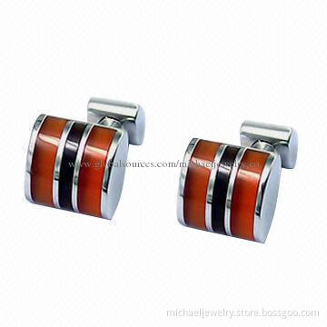 Stainless steel cufflinks with red opal + onyx stone